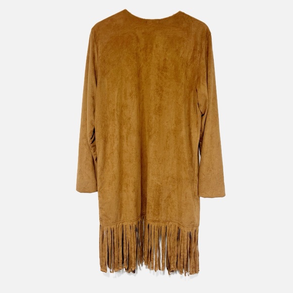 Ariat Brown Faux Suede Upen Front Cardigan Jacket Fringe Long Line Western Sz L - Picture 2 of 7